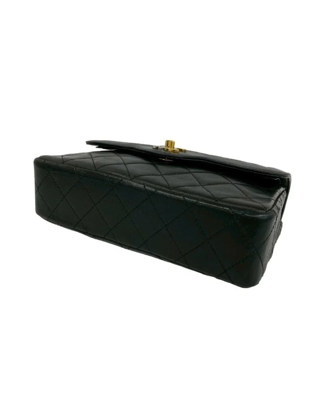 Chanel Card with Quilted CC Logo Double Flap Lambskin Shoulder Bag Black